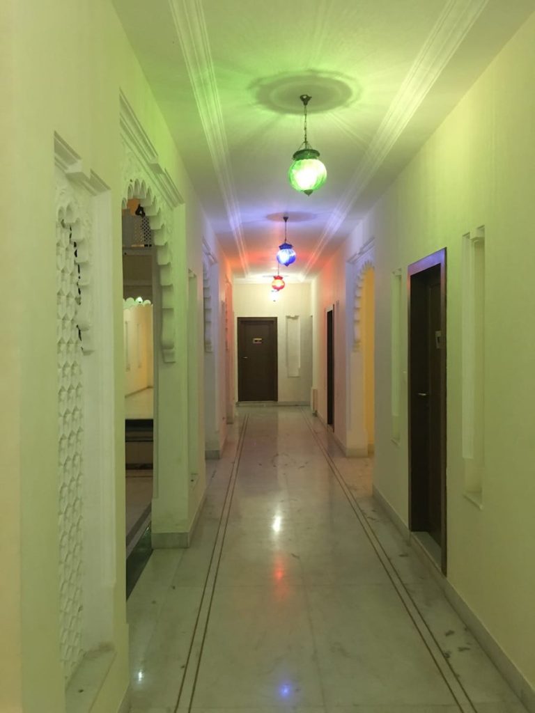 The corridors and the architecture of Justa Brij Bhoomi Resorts, Nathdwara
